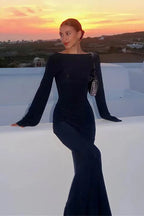 Mesh Long Sleeve See-through Wrap Maxi Dress image 1