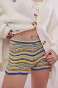 Rainbow Color Block Knit Slim Shorts image 1
