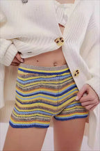 Rainbow Color Block Knit Slim Shorts image 1