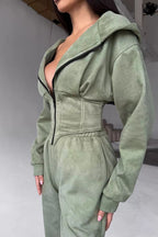 Hooded Drawstring Two Piece Pants Set image 2