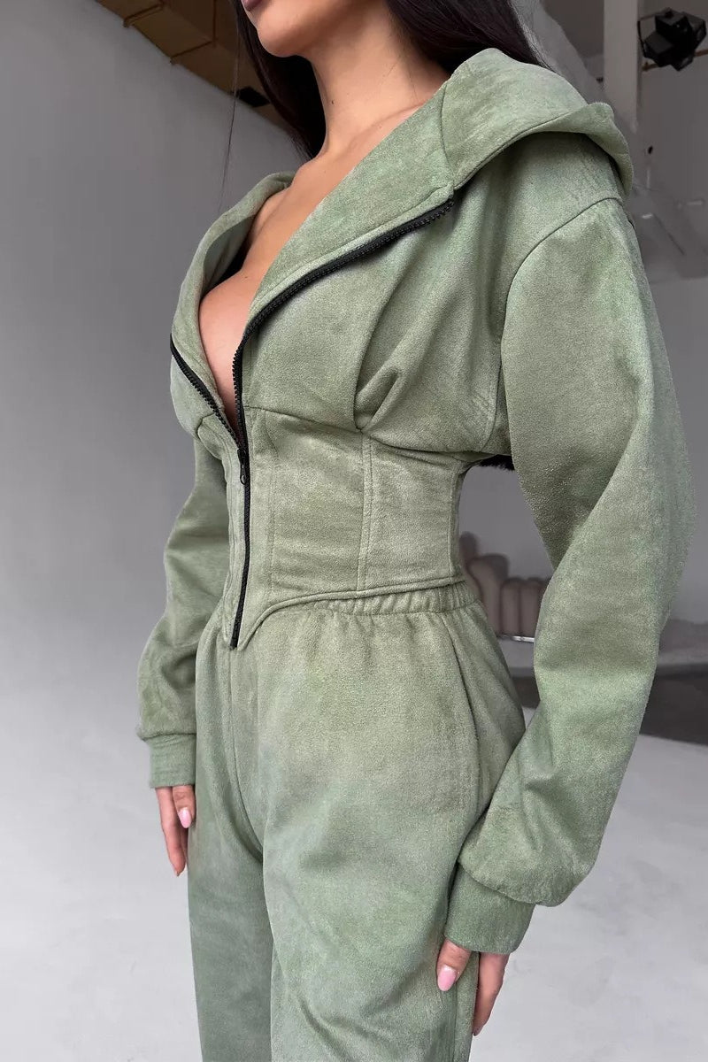 Hooded Drawstring Two Piece Pants Set image 2