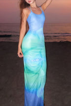 Gradient Floral Spaghetti Strap Fitted Bodycon Maxi Dress image 2