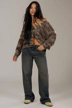 New Retro Fashion Deep V-Neck Maillard Plush Long-Sleeve Knit Cardigan image 10