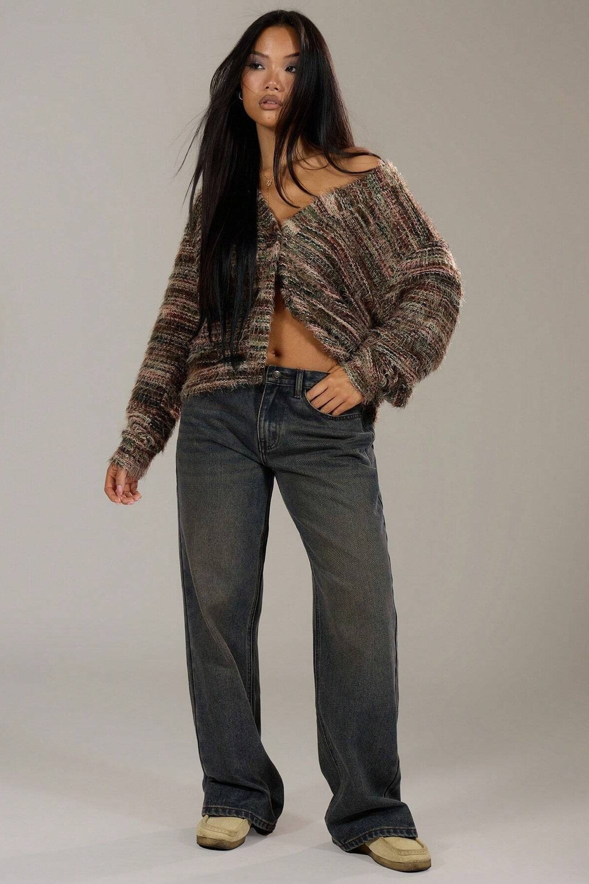 New Retro Fashion Deep V-Neck Maillard Plush Long-Sleeve Knit Cardigan image 10