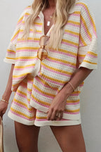 Striped Hollow Out Knit Two Piece Set image 1
