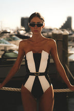 Solid Contrast Bikini Sexy Swimsuit One Piece Swimwear image 2