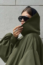 Retro Green Unique Oversized Slim Fake Two Piece Trench Jacket image 5