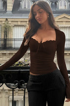 Lace Trimmed Slim Fit Bodysuit Knit Top image 10
