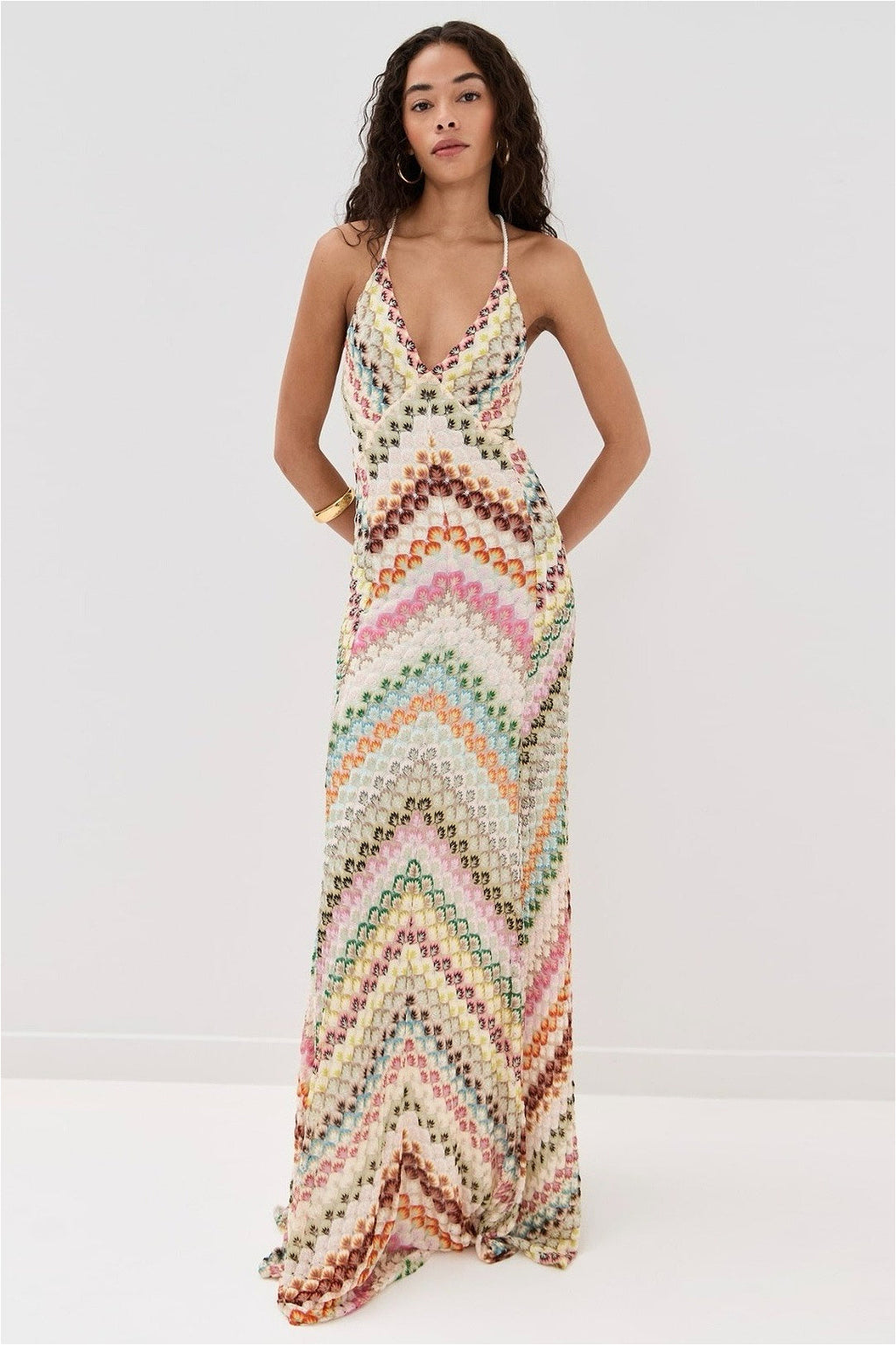 Striped Knit Cutout Texture Maxi Dress image 2