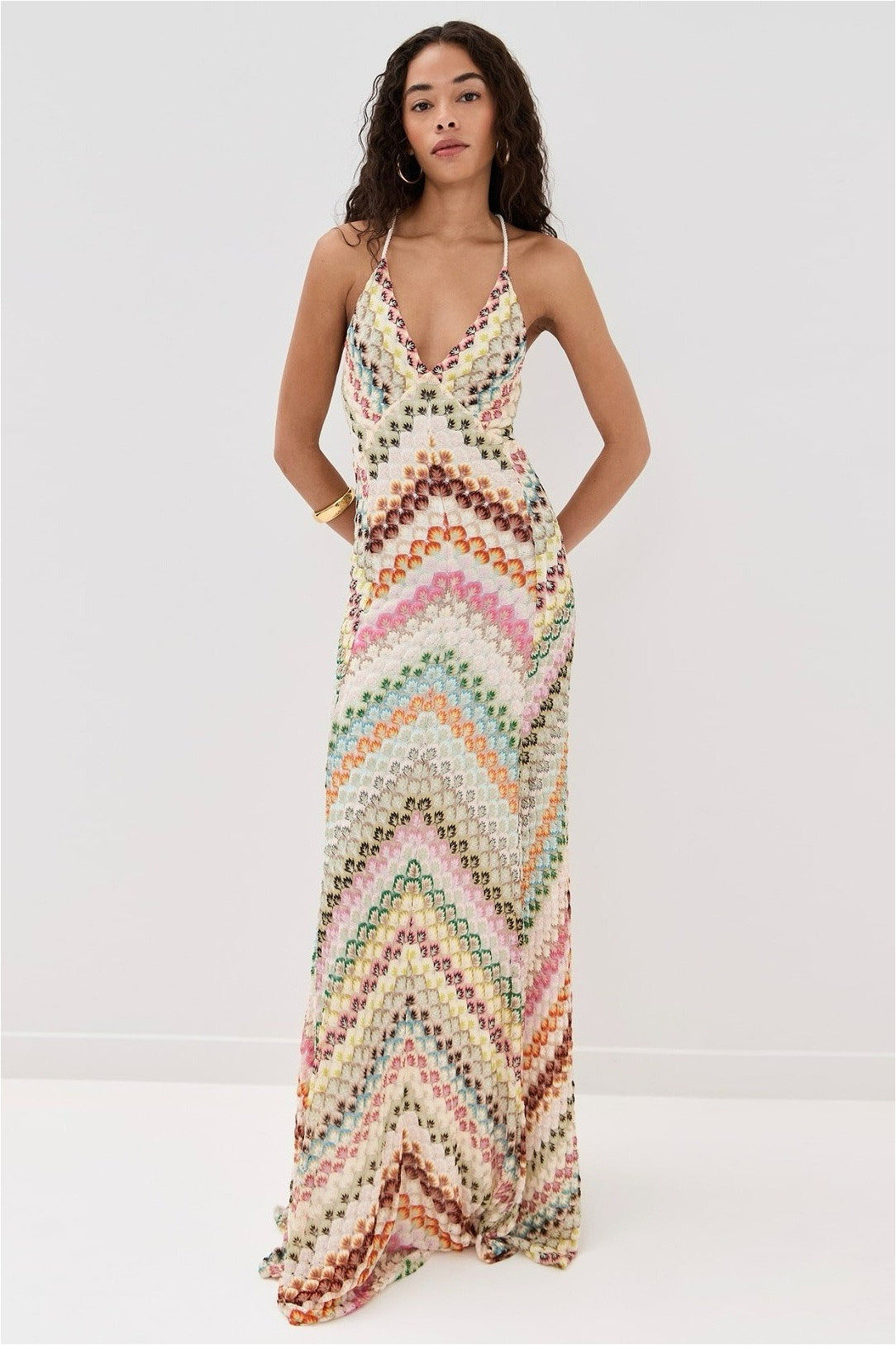 Striped Knit Cutout Texture Maxi Dress image 2