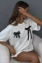 Minimalist Casual 3D Bow Lace Short Sleeve T-shirt image 2