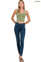 Lilou Ribbed Tank detail view styled for Avrienne