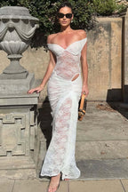Sexy Patchwork Backless Sheer Lace Slit Maxi Dress image 13