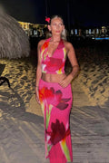 Halter Neck Printed Crop Top Bodycon Maxi Dress image 4