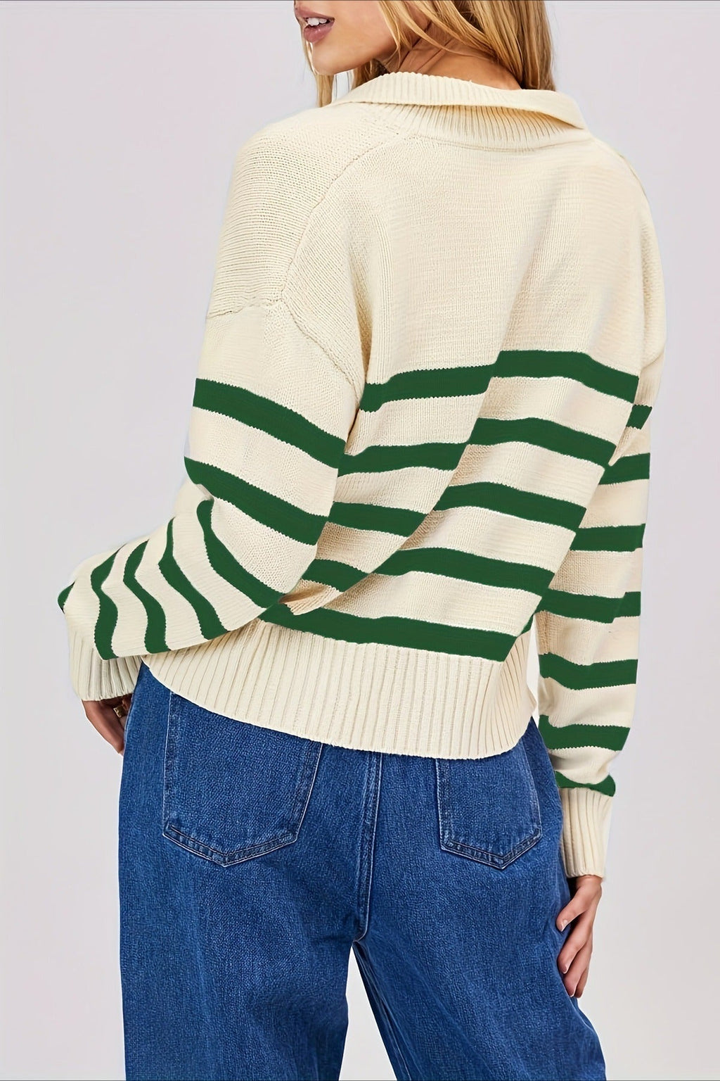 Striped Wool Collar V-Neck Sweater image 14
