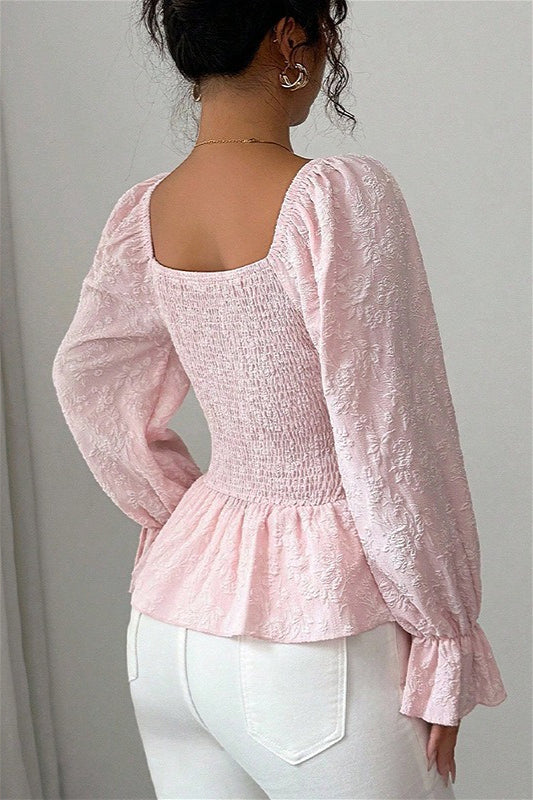 U Neck Tie Long Sleeve Designer Blouse image 3