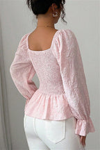 U Neck Tie Long Sleeve Designer Blouse image 3