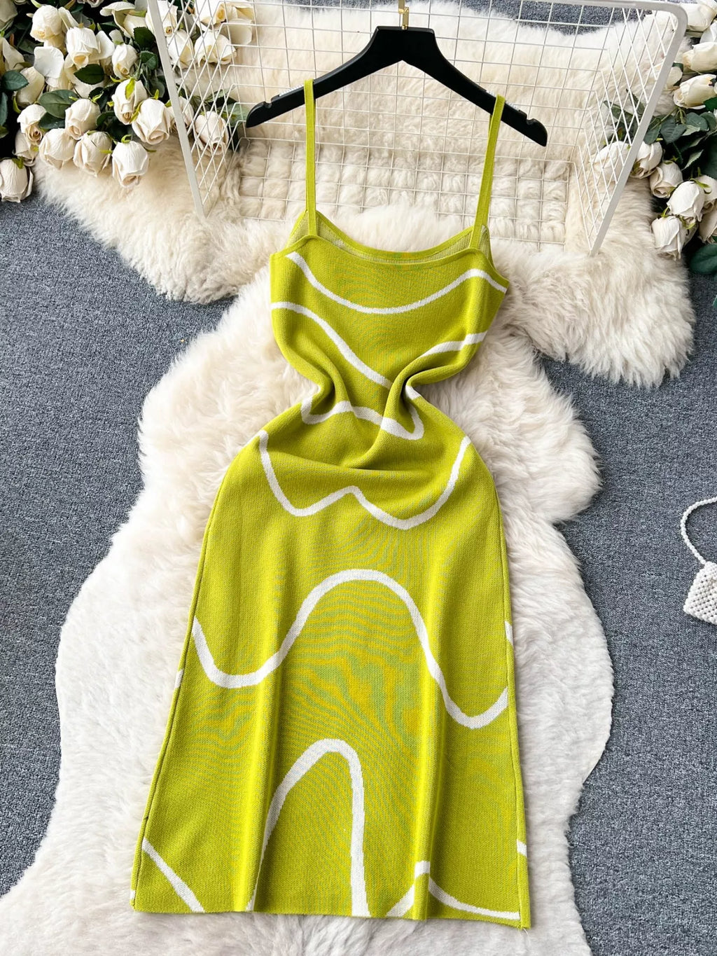 Romy Knit Midi Dress detail view styled for Avrienne