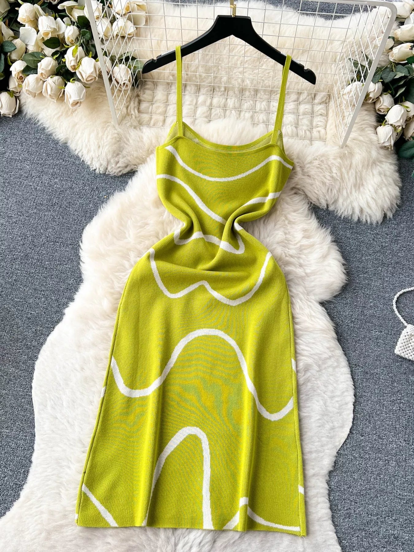 Romy Knit Midi Dress detail view styled for Avrienne