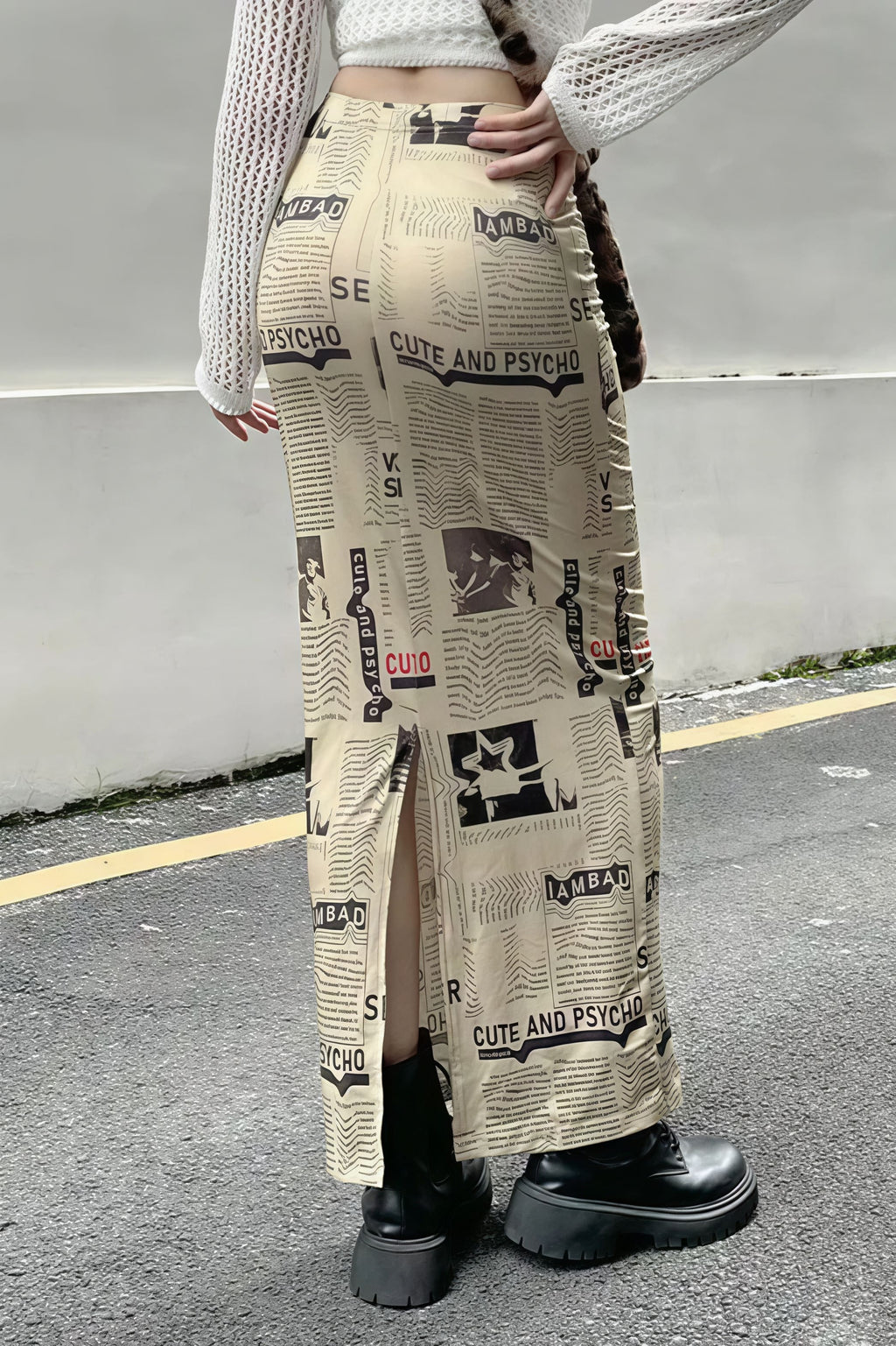 Y2K Vintage Newspaper Split Skirt image 2