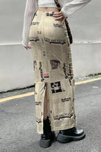 Y2K Vintage Newspaper Split Skirt image 2