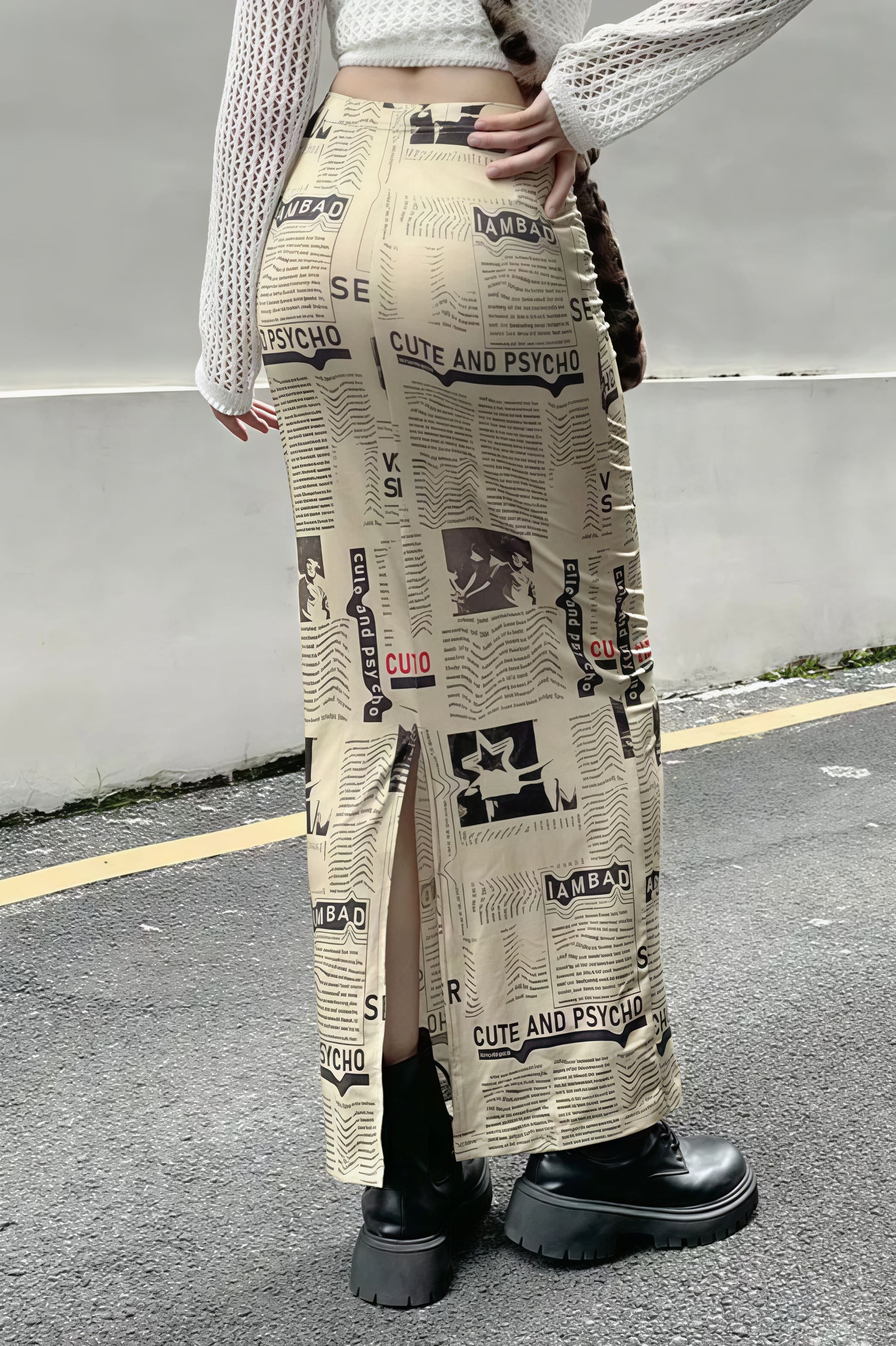 Y2K Vintage Newspaper Split Skirt image 2