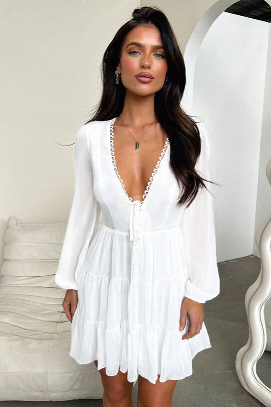 V-Neck Lace-Up Slim Fit Bodycon Party Dress image 9