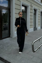 Athletic Velvet Collar Zipper Long Sleeve Two Piece Set image 18