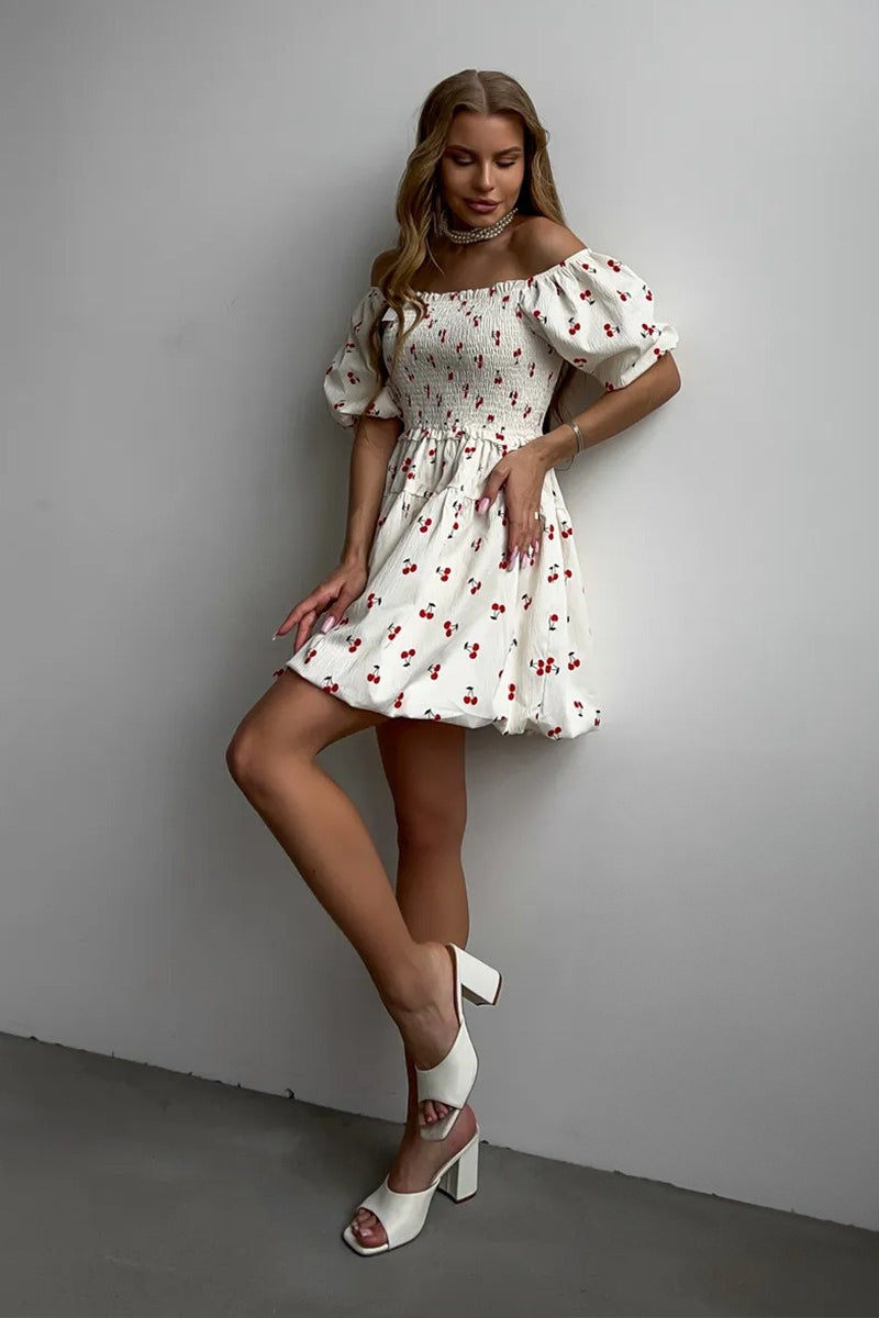 Printed Puff Sleeve Waist Slim Mini Dress image 5