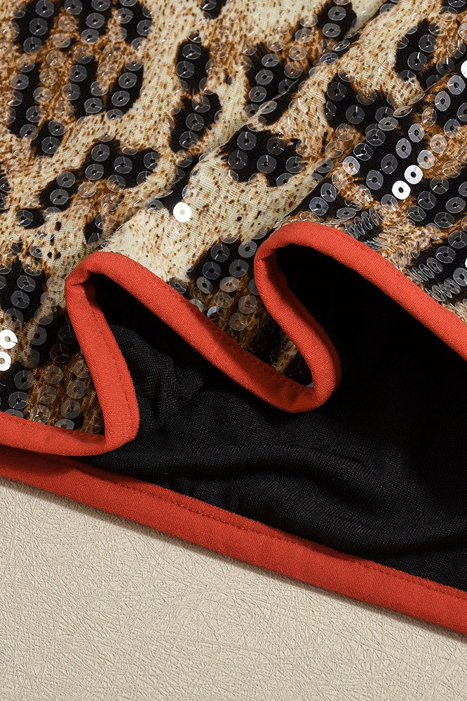 Stretchy Short Leopard Print Sequin Statement Skirt image 6