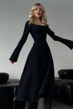 Elegant Fitted Long Sleeve Square Neck A-Line Party Dress image 5