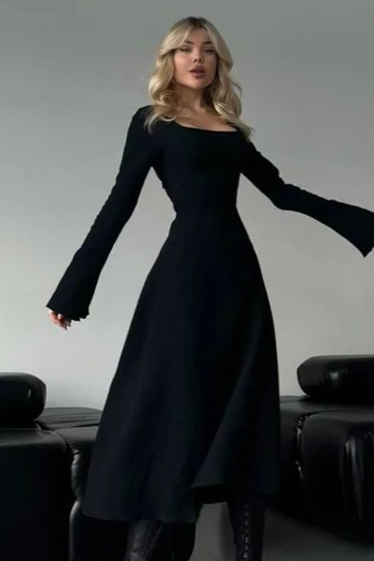 Elegant Fitted Long Sleeve Square Neck A-Line Party Dress image 5