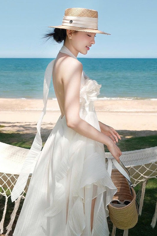 Halter Elegant Slim 3D Floral Maxi Dress image 4