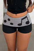 Casual Note Print Folded Waist Shorts image 1