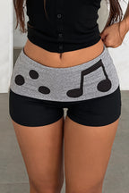 Casual Note Print Folded Waist Shorts image 1