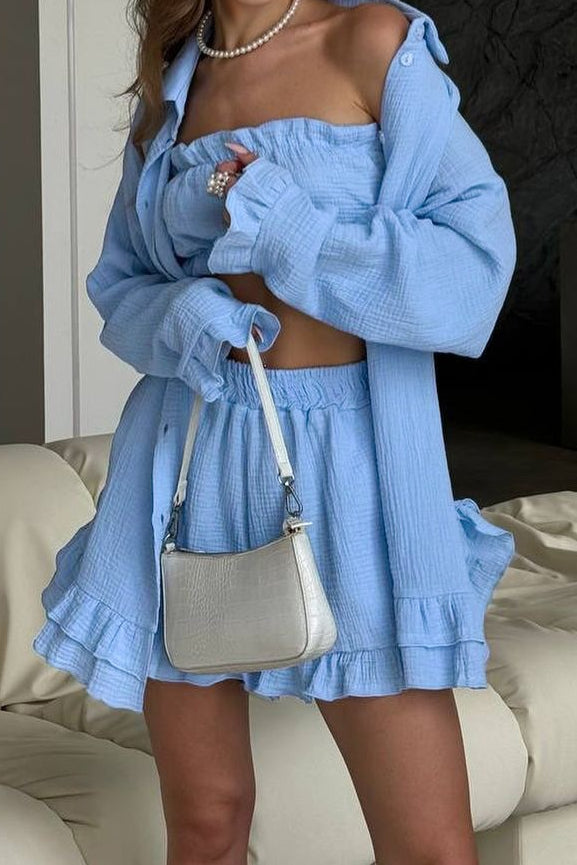 Ruffled Loose Casual Long Sleeve Three Piece Set image 5