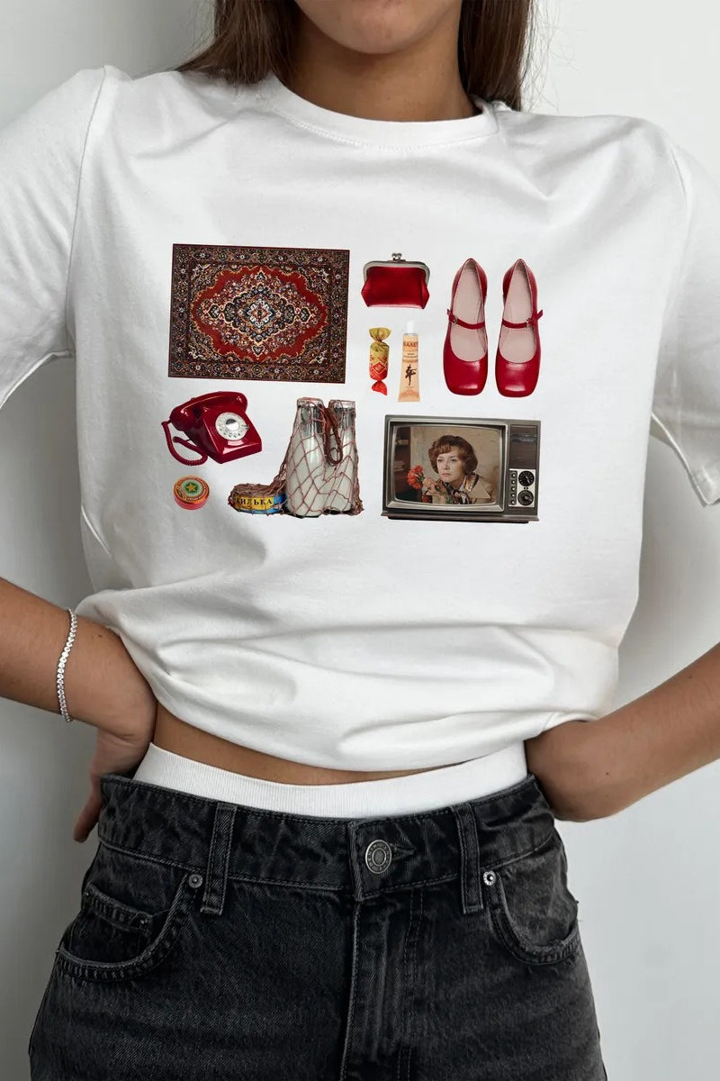 Casual Minimalist Fun Print Loose Cotton T-shirt image 2