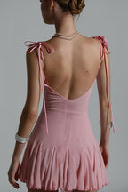Sexy Solid V Neck Cami Backless Mini Dress image 4