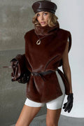 Solid Turtleneck Fuzzy Sleeveless Vest image 1