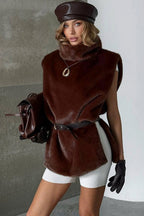 Solid Turtleneck Fuzzy Sleeveless Vest image 1