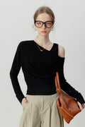 Asymmetric Neckline Elegant Knit Top image 1