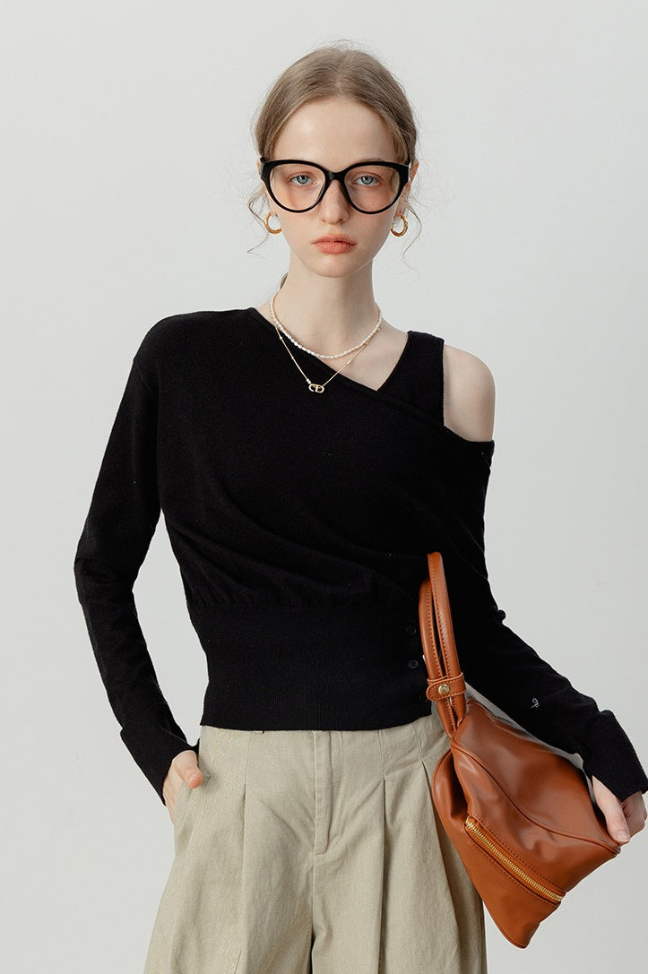 Asymmetric Neckline Elegant Knit Top image 1