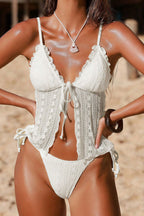 Solid Double Layer Lace Two Piece Swim Set image 2