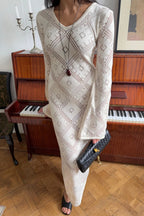 Knit Argyle Jacquard Long Sleeve Maxi Dress image 1