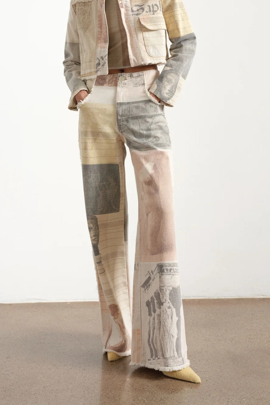 Vintage Newspaper Print Straight Leg Jeans image 4