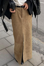 Vintage High-Waist Suede Maxi Skirt image 2