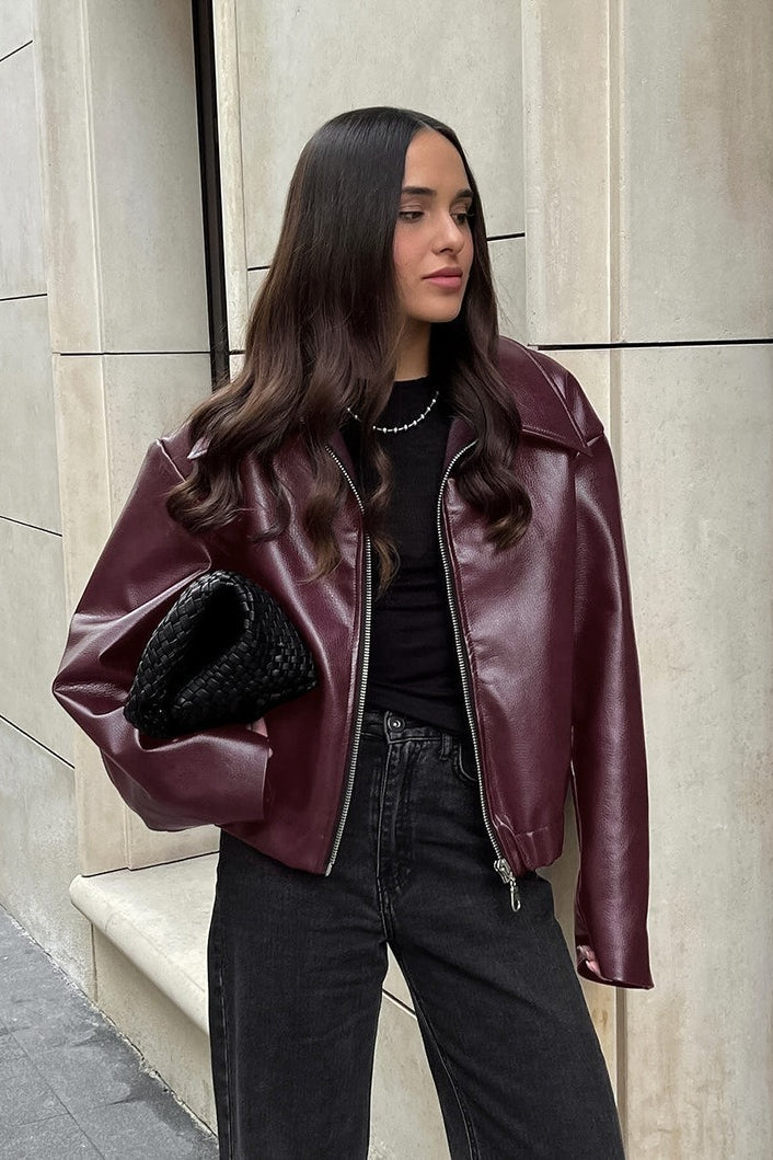 Matte Burgundy Leather Jacket image 1