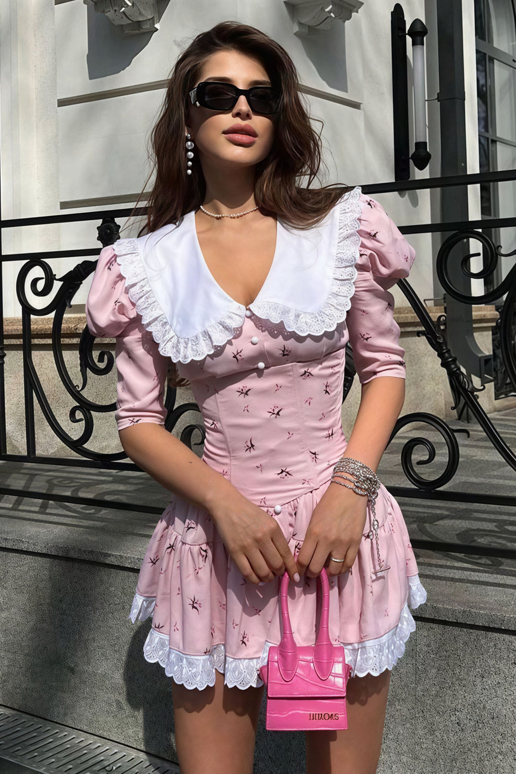 Peter Pan Collar Short Sleeve Floral Mini Dress image 3