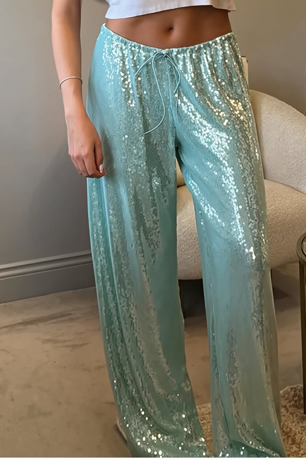 Sequined Wide Leg Casual Pants image 3