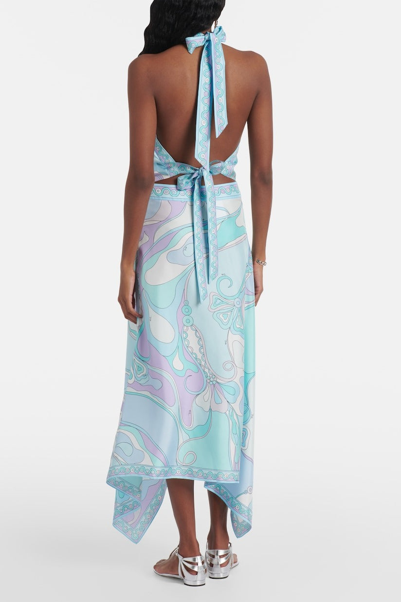 Satin Printed Halter Backless Skirt Set image 2